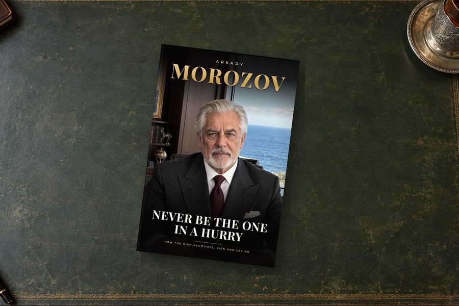 The book Never Be the One in a Hurry, printed as an example, on Arkady's desk